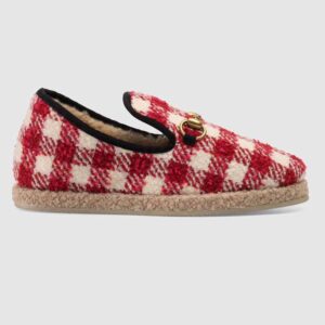 Gucci Unisex GG Check Tweed Loafer in Red and White Check Tweed