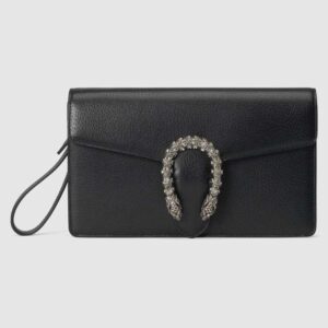 Gucci Women Dionysus Leather Clutch Metal-Free Tanned Leather Black
