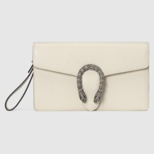 Gucci Women Dionysus Leather Clutch Metal-Free Tanned Leather White
