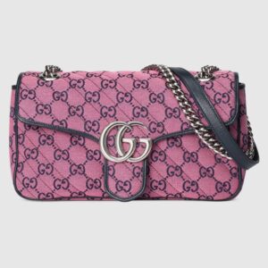 Gucci Women GG Marmont Multicolor Small Shoulder Bag Double G Purple