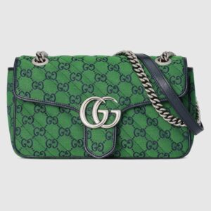 Gucci Women GG Marmont Multicolor Small Shoulder Bag Double G Green