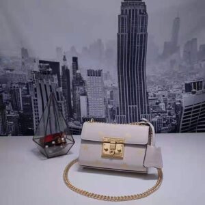 Gucci Women Padlock Gold Bee Star Small Shoulder Bag Textured Leather White
