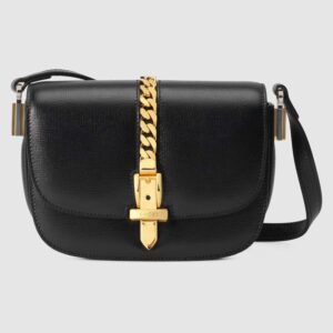 Gucci Women Sylvie 1969 Mini Shoulder Bag Textured Leather Vintage Black