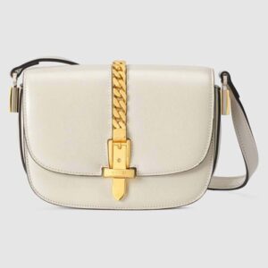 Gucci Women Sylvie 1969 Mini Shoulder Bag Textured Leather Vintage White