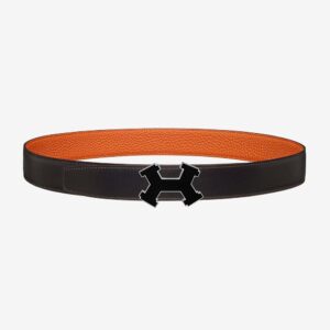 Hermes Men Street H Belt Buckle & Reversible Leather Strap 32 mm Orange