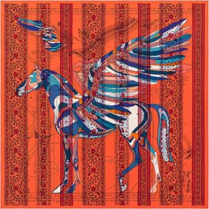 Hermes Women La Maison Des Carres Pegase Dhermes AU Bloc Scarf Orange