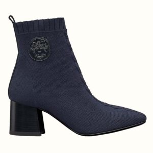 Hermes Women Volver 60 Ankle Boot Navy Leather 2.4″ Heel