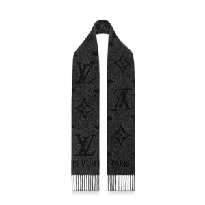 Louis Vuitton LV Unisex Reykjavik Scarf with Monogram Flowers and LV Initials Black