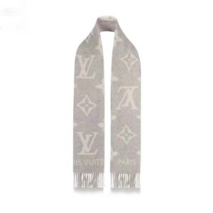 Louis Vuitton LV Unisex Reykjavik Scarf with Monogram Flowers and LV Initials Grey