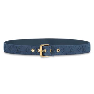 Louis Vuitton LV Unisex Signature 35mm Belt in Monogram-Printed Washed Denim Blue