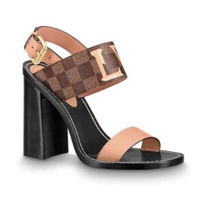 Louis Vuitton LV Women Passenger Sandal in Damier Canvas and Calf Leather 10 cm Heel-Brown