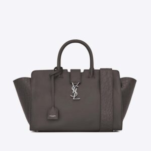 Saint Laurent YSL Women Small DOWNTOWN Cabas Bag Grey Crocodile Embossed