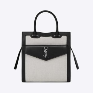 Saint Laurent YSL Women Small Uptown Tote in Linen Canvas