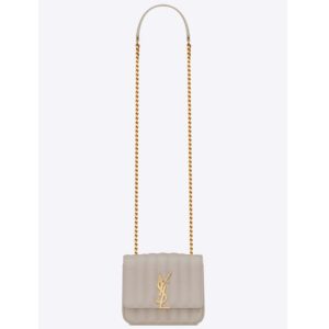 Saint Laurent YSL Women Small Vicky Bag Quilted Lambskin-White