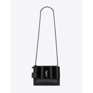 Saint Laurent YSL Women Sunset Medium Leather Suede Studs-Black