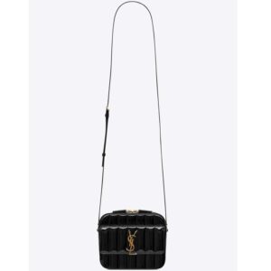 Saint Laurent YSL Women Vicky Camera Bag Quilted Patent Leather-Black