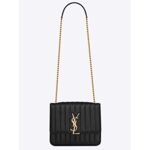 Saint Laurent YSL Women Vicky Large in Matelasse Lambskin-Black