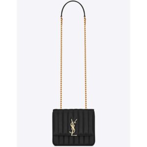 Saint Laurent YSL Women Vicky Medium in Matelasse Leather-Black