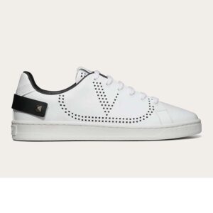 Valentino Unisex Backnet Sneaker Calfskin Leather Side VLogo Signature-Black