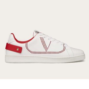 Valentino Unisex Backnet Sneaker Calfskin Leather Side VLogo Signature-Red