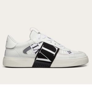 Valentino Unisex Calfskin VL7N Sneaker Bands Rubber-Effect VLTN Logo-White