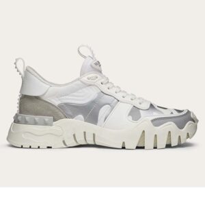 Valentino Unisex Camouflage Rockrunner Plus Fabric Sneaker Raised Details-Silver
