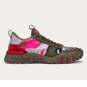 Valentino Unisex Camouflage Rockrunner Plus Sneaker Raised Details-Rose