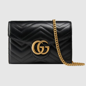 Gucci GG Marmont Mini Chain Bag in Matelassé Chevron Leather Black