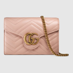 Gucci GG Marmont Mini Chain Bag in Matelassé Chevron Leather Pink