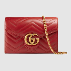 Gucci GG Marmont Mini Chain Bag in Matelassé Chevron Leather Red