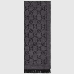 Gucci Women GG Jacquard Pattern Knitted Scarf Black