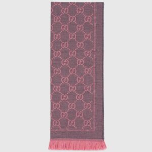 Gucci Women GG Jacquard Pattern Knitted Scarf Pink