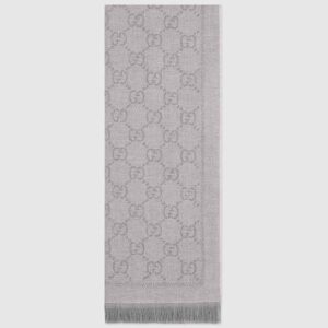 Gucci Women GG Jacquard Pattern Knitted Scarf Grey