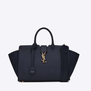 Saint Laurent YSL Women Small Downtown Cabas Bag Navy Suede