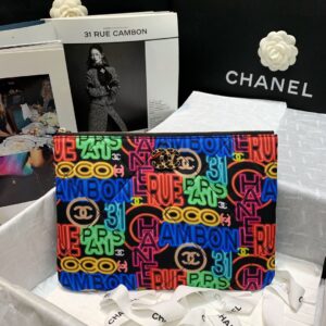 CHANEL 19 POUCH Gold-Tone Silver Tone Ruthenium Finish Metal Black Multicolour