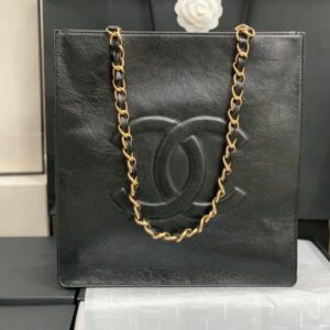 Chanel AS1945 Vintage Black Calfskin Tote Bag Shopping Bag