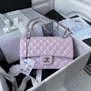 Chanel Deerskin a01112 Diamond Classic Pink Flap Bag 25.5cm Gold Metal Chain