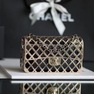 CHANEL EVENING BAG Gold-Tone Metal & Black AS2514
