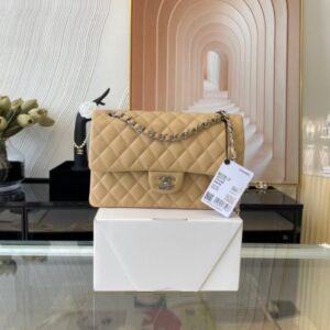 Chanel Double Flap Beige Apricot Chain Gold Hardware Side Shoulder Sling