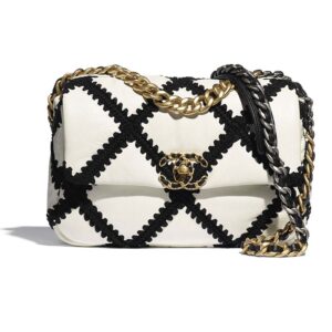 Chanel Women 19 Flap Bag in Calfskin Crochet White & Black