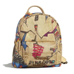 Chanel Women Backpack in Calfskin Leather with Cotton & Gold-Tone Metal-Brown