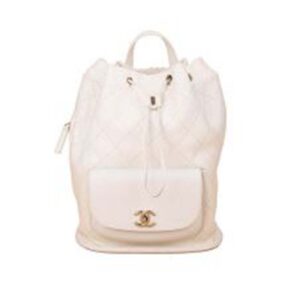 Chanel Women Backpack in Embossed Diamond Pattern Calfskin Leather-White