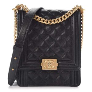 Chanel Women Caviar Quilted North South Boy Flap Bag-Black