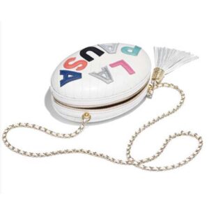 Chanel Women La Pausa Evening Bag with Tassel Chain in Embroidery Goatskin-White