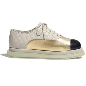 Chanel Women Lace-Ups Laminated Goatskin & Calfskin Gold Light Beige & Black