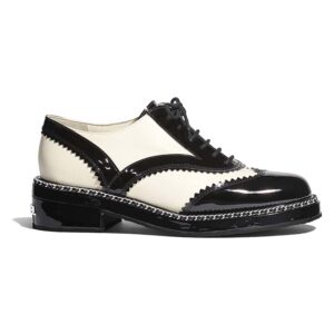 Chanel Women Lambskin & Patent Calfskin Ivory & Black Lace-Ups Shoes