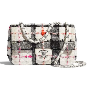 Chanel Women Mini Flap Bag Tweed & Silver-Tone Metal-White