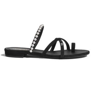 Chanel Women Mules Kid Suede Pearls & Strass Black 1.5 cm Heel