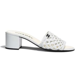 Chanel Women Mules Shiny Braided Goatskin White 4.5 cm Heel