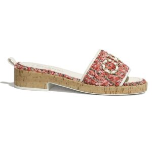 Chanel Women Mules Tweed Coral Red & Pink 2.5 cm Heel